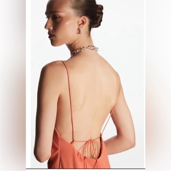 COS Open Back Midi Dress Orange Relaxed Fit Sleeveless Like New Size Medium - Picture 3 of 16